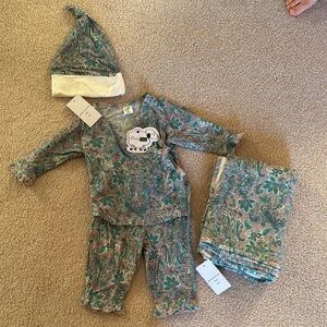Paisley Baby Outfit Set with Hat and Blanket